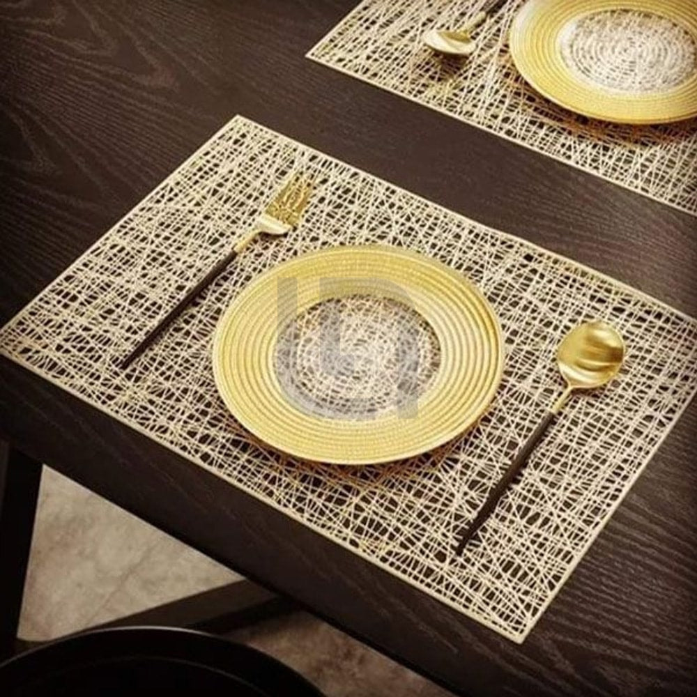 2pcs Coaster Set Non-Slip PVC Golden Rectangle Placemats
