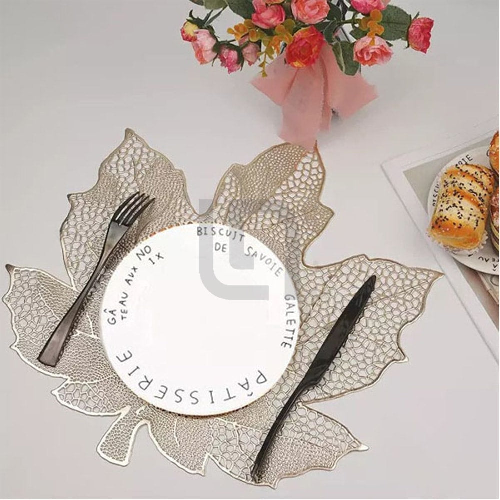 2Pcs Coaster Table Mat Set Non-Slip Vinyl Floral Golden Placemats Coasters