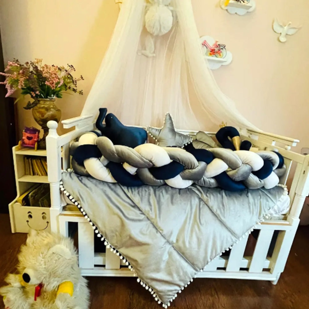 Baby Cot - Bedding Set - Cloud Navy Blue Black & Grey