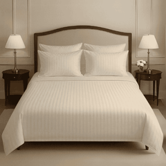 Premium Cotton Satin Stripe Bed Sheet - White - TC400