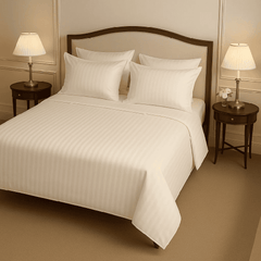 Premium Cotton Satin Stripe Bed Sheet - White - TC400