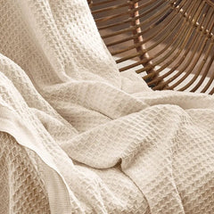 Cotton Waffle Weave Sofa & Bed Throws Blanket for Summer - Beige 2