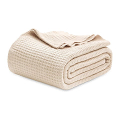 Cotton Waffle Weave Sofa & Bed Throws Blanket for Summer - Beige 3
