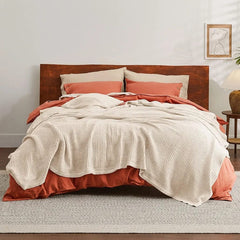 Cotton Waffle Weave Sofa & Bed Throws Blanket for Summer - Beige