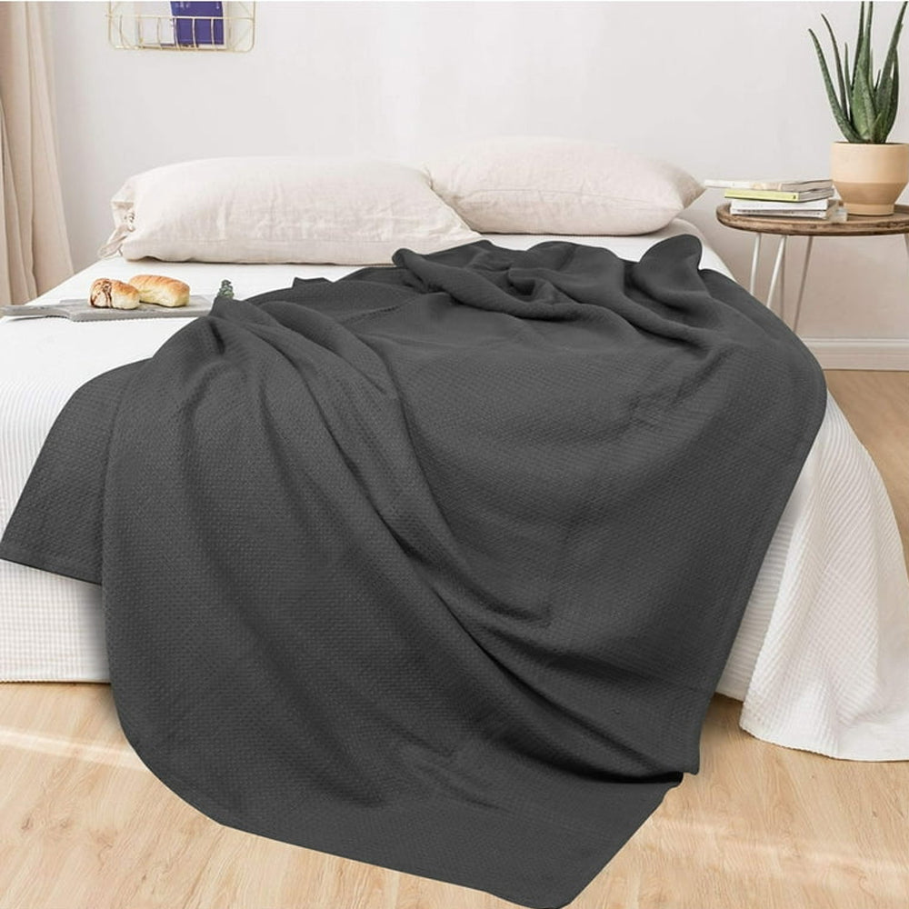 Cotton Waffle Weave Sofa & Bed Throws Blanket for Summer - Grey
