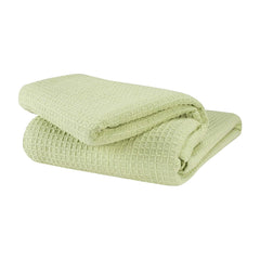 Cotton Waffle Weave Sofa & Bed Throws Blanket for Summer - Ivory Green 3