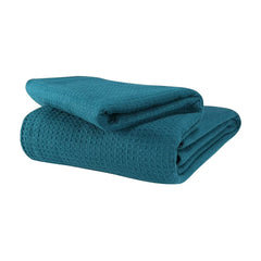 Cotton Waffle Weave Sofa & Bed Throws Blanket for Summer - Teal 3