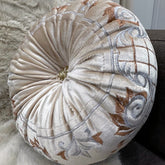 Embroidered Round Pumpkin Velvet Sofa Cushion - White