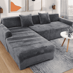 L-Shape Velvet Sofa Cover - Grey