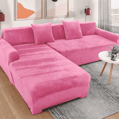 L-Shape Velvet Sofa Cover - Pink