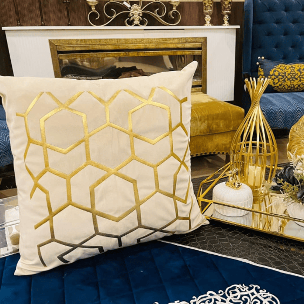 Premium Pattern Velvet Cushion Covers - Beige