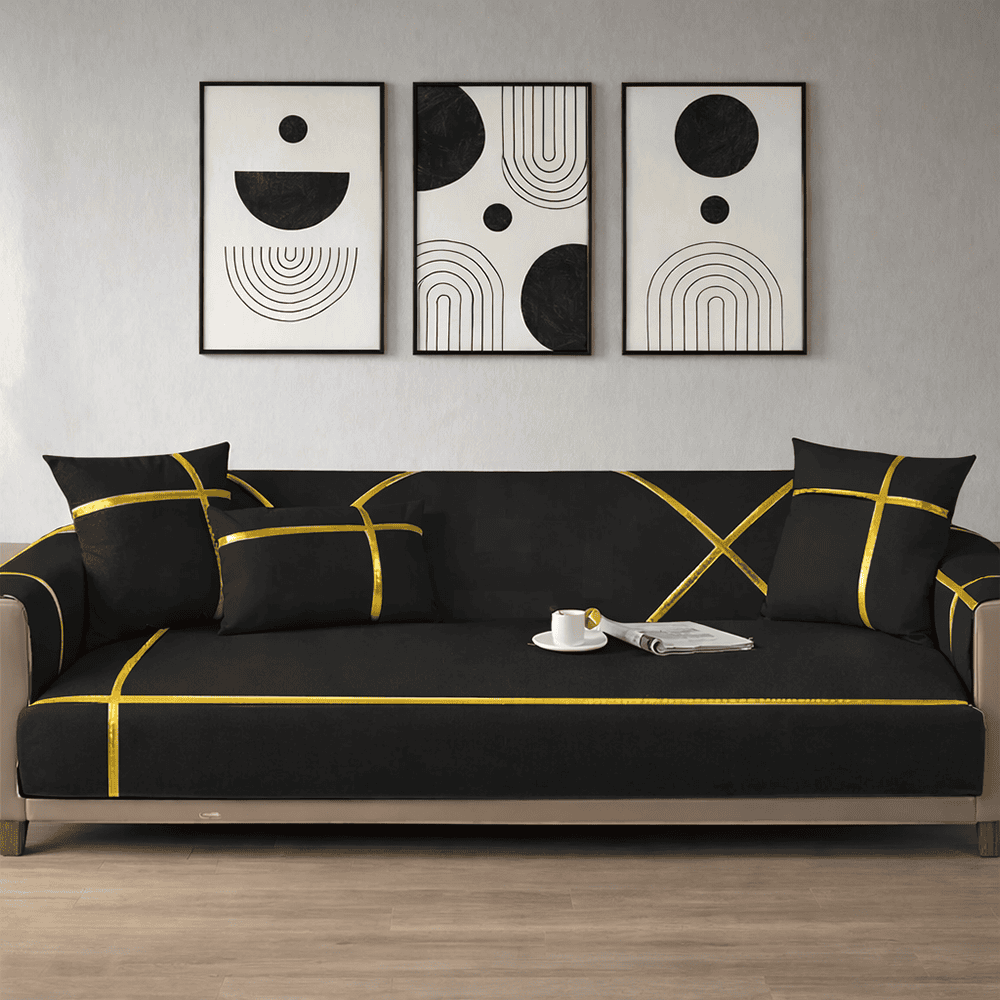 Premium Velvet Sofa Cover - Anti Slip - Black