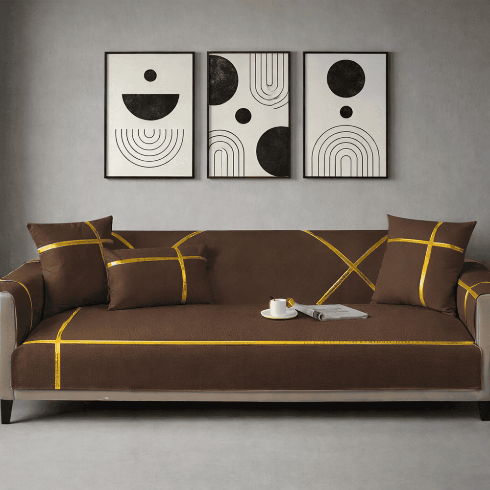 Premium Velvet Sofa Cover - Anti Slip - Brown