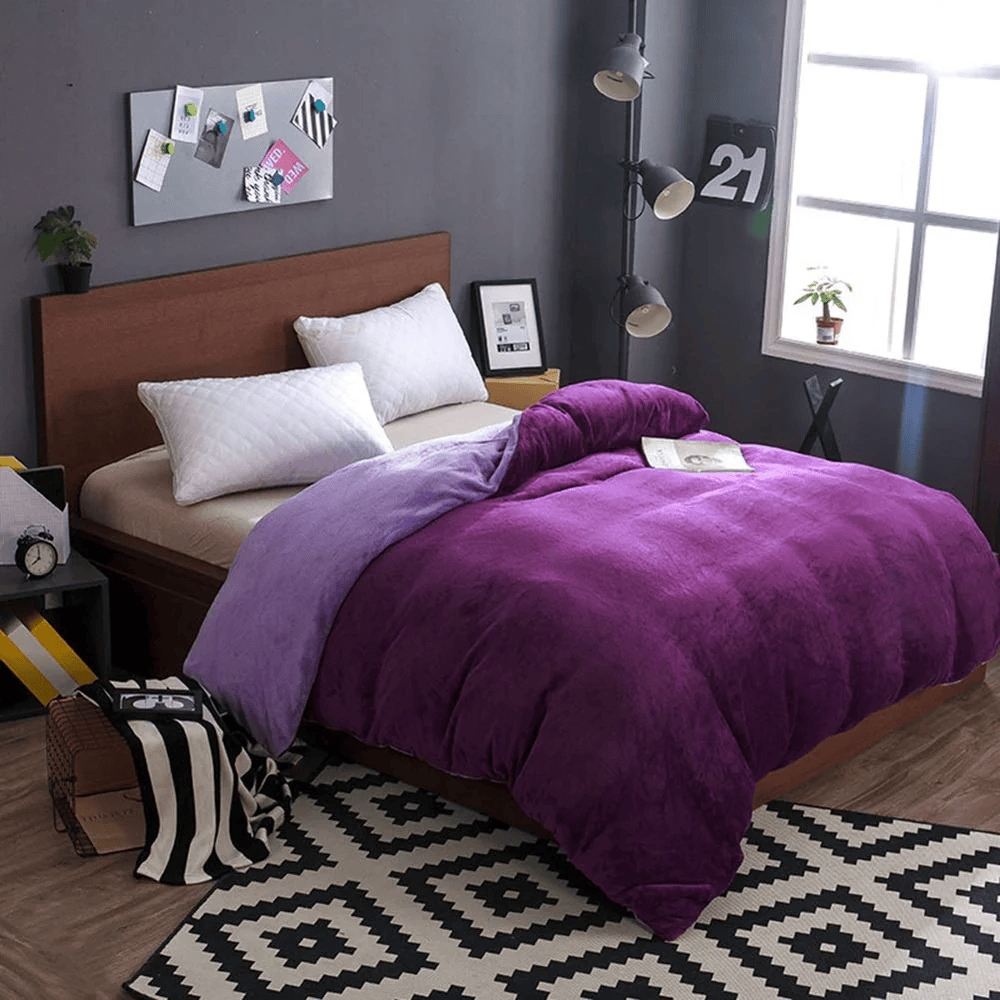Reversible velvet quilt cover-Dark Purple Light Purple