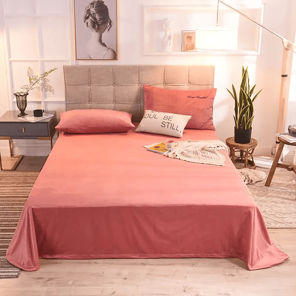 Velvet Bed Sheet - Coral