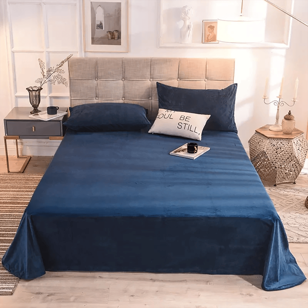 Velvet Bed Sheet - Dark Blue