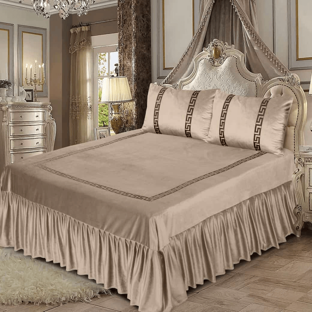 Versace Velvet Bridal Bedding Set - Beige
