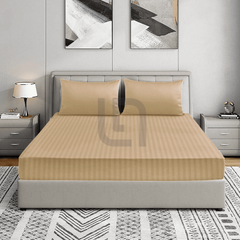 Cotton Sateen Striped Fitted Sheet - Beige