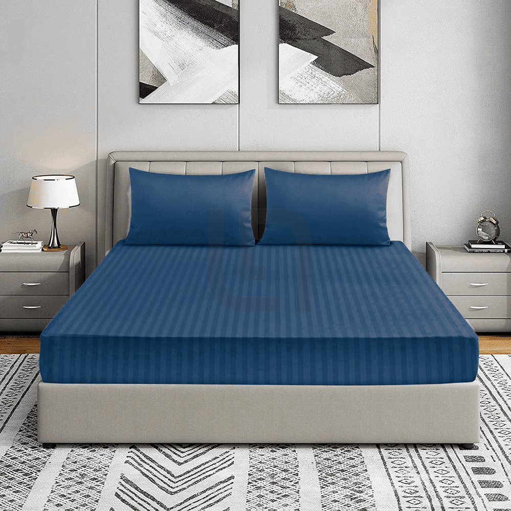 Cotton Sateen Striped Fitted Sheet - Blue