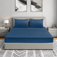 Cotton Sateen Striped Fitted Sheet - Blue