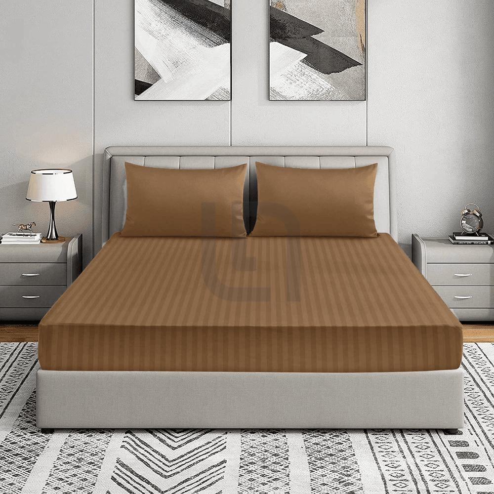 Cotton Sateen Striped Fitted Sheet - Mustard