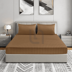 Cotton Sateen Striped Fitted Sheet - Mustard