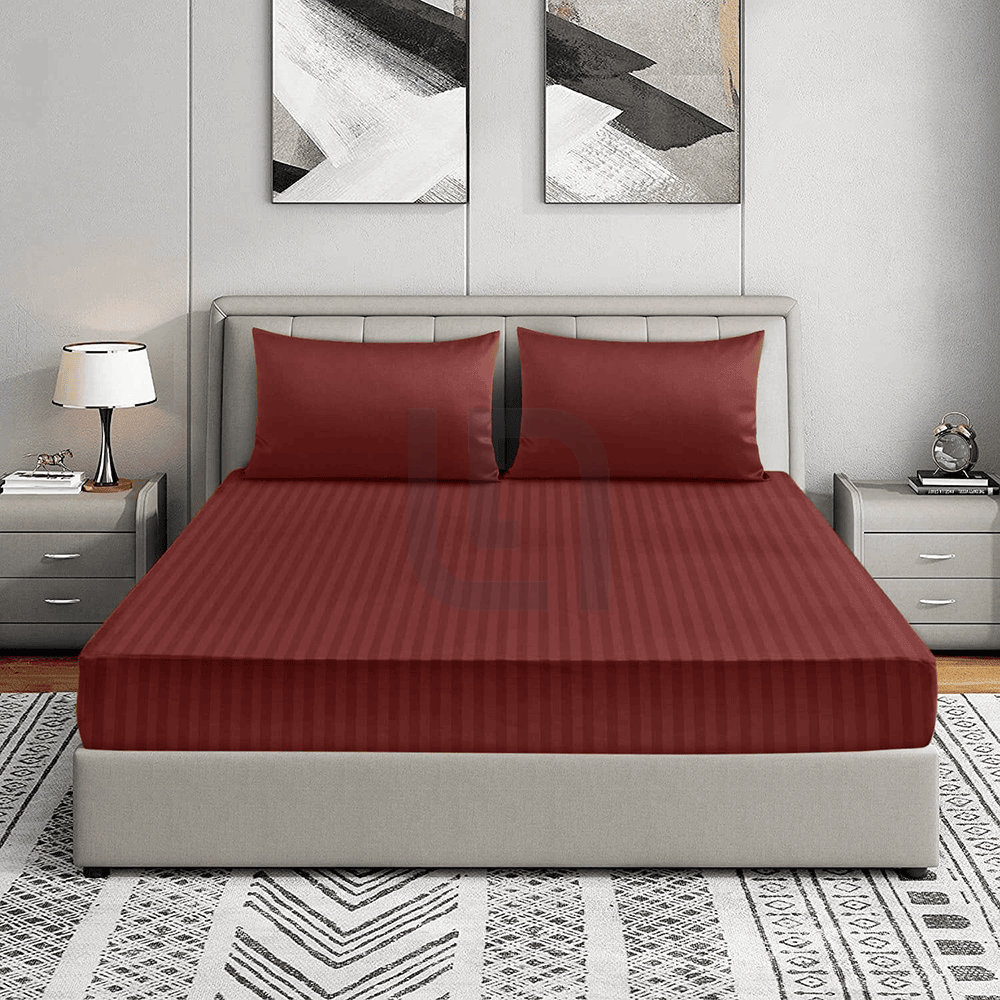 Cotton Sateen Striped Fitted Sheet - Maroon
