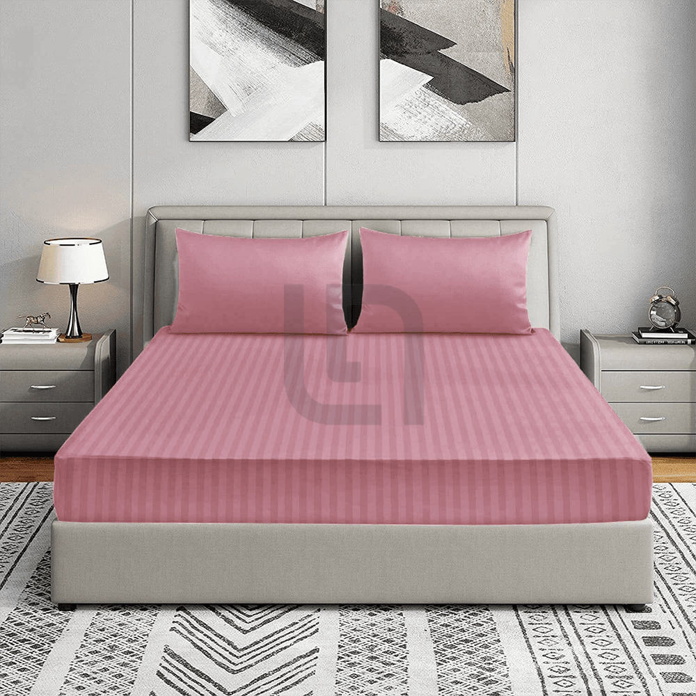 Cotton Sateen Striped Fitted Sheet - Pink