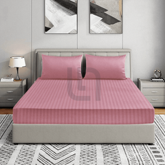 Cotton Sateen Striped Fitted Sheet - Pink