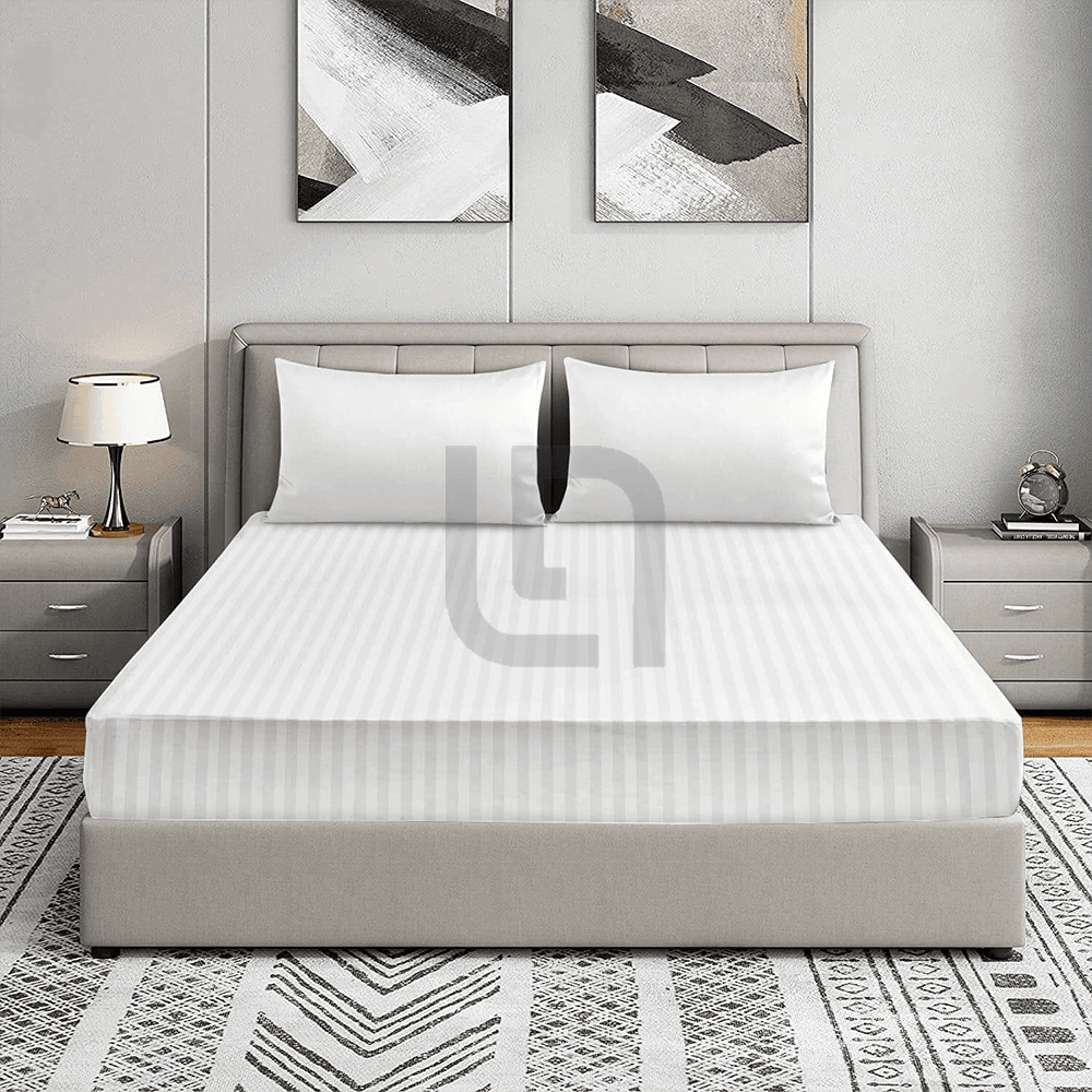 Cotton Sateen Striped Fitted Sheet - White