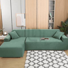 L-Shape Jersey Sofa Cover Light Green 2