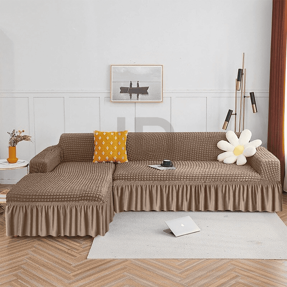 L-Shape Turkish Bubble Sofa cover - Light Brown