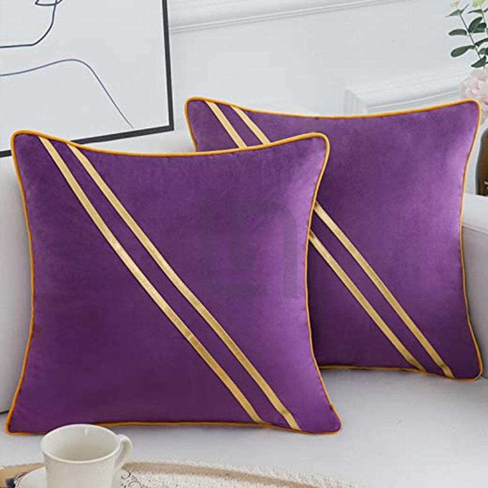 Diagonal Line Velvet Cushion Covers - Purple