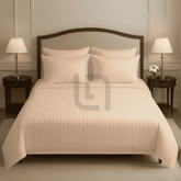 COTTON SATIN NARROW STRIPE BEDSHEET SET - BEIGE