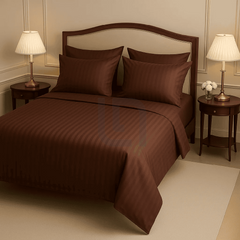 COTTON SATIN NARROW STRIPE BEDSHEET SET - BROWN 1