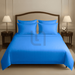 COTTON SATIN NARROW STRIPE BEDSHEET SET - LIGHT BLUE