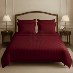 COTTON SATIN NARROW STRIPE BEDSHEET SET - MAROON