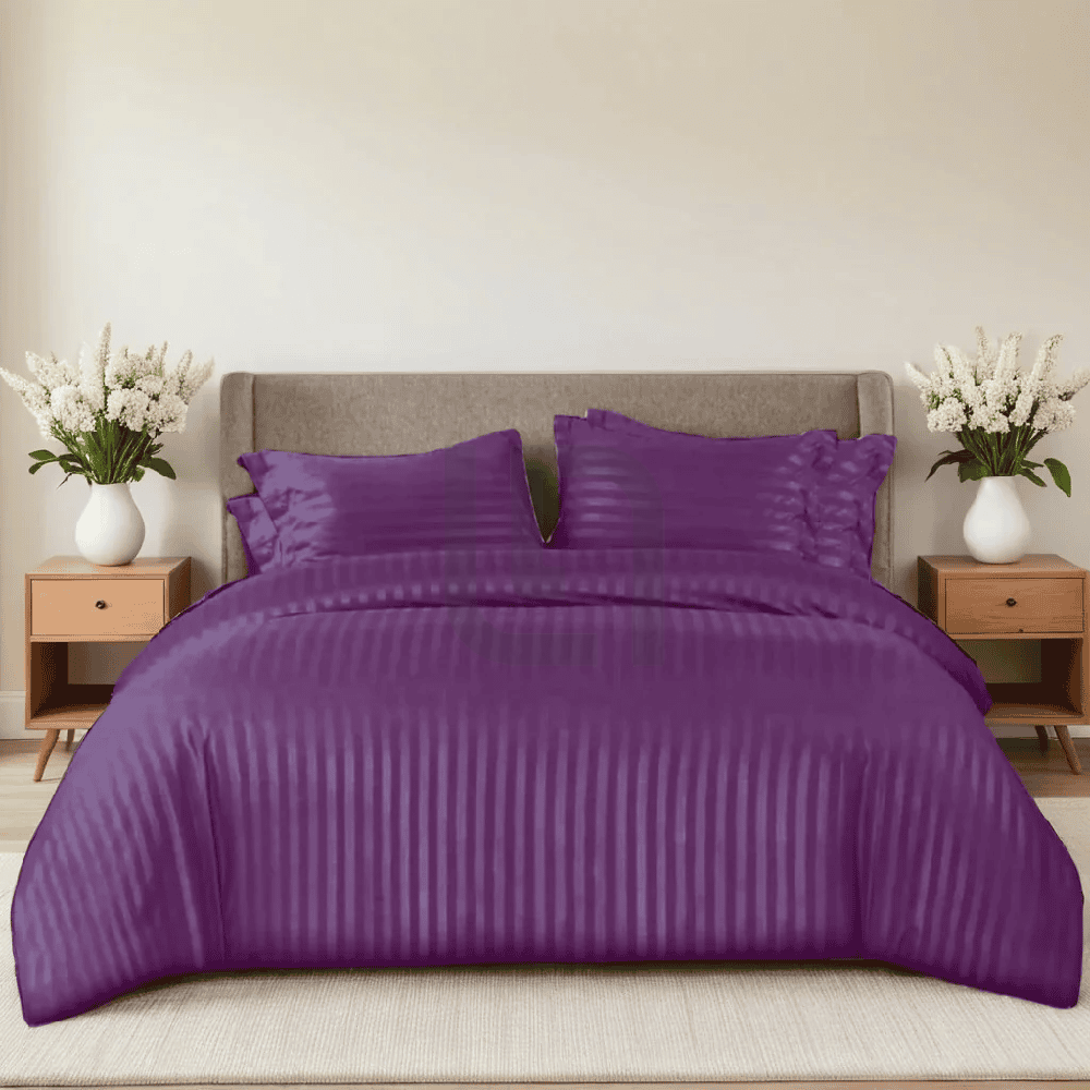 COTTON SATIN NARROW STRIPE BEDSHEET SET - PURPLE