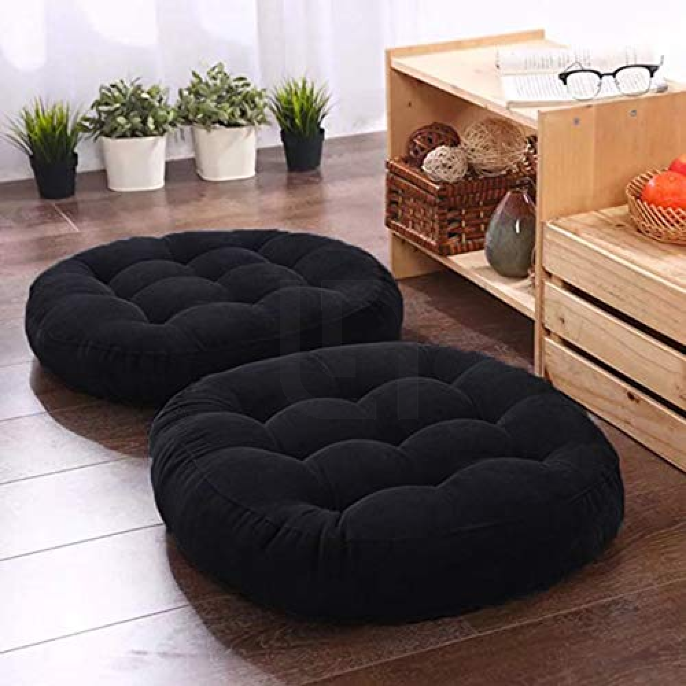 Round-Shape-Velvet-Floor-Cushions-Black