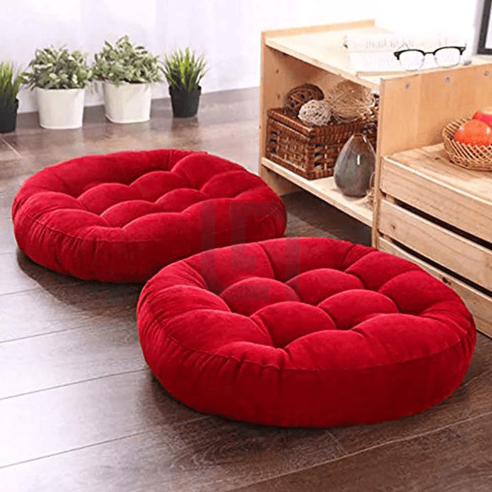 Round-Shape-Velvet-Floor-Cushions-Red