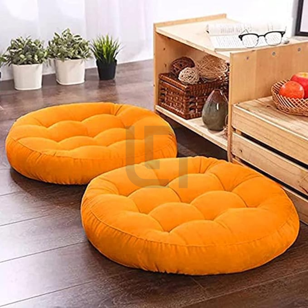 Round-Shape-Velvet-Floor-Cushions-Warm Yellow