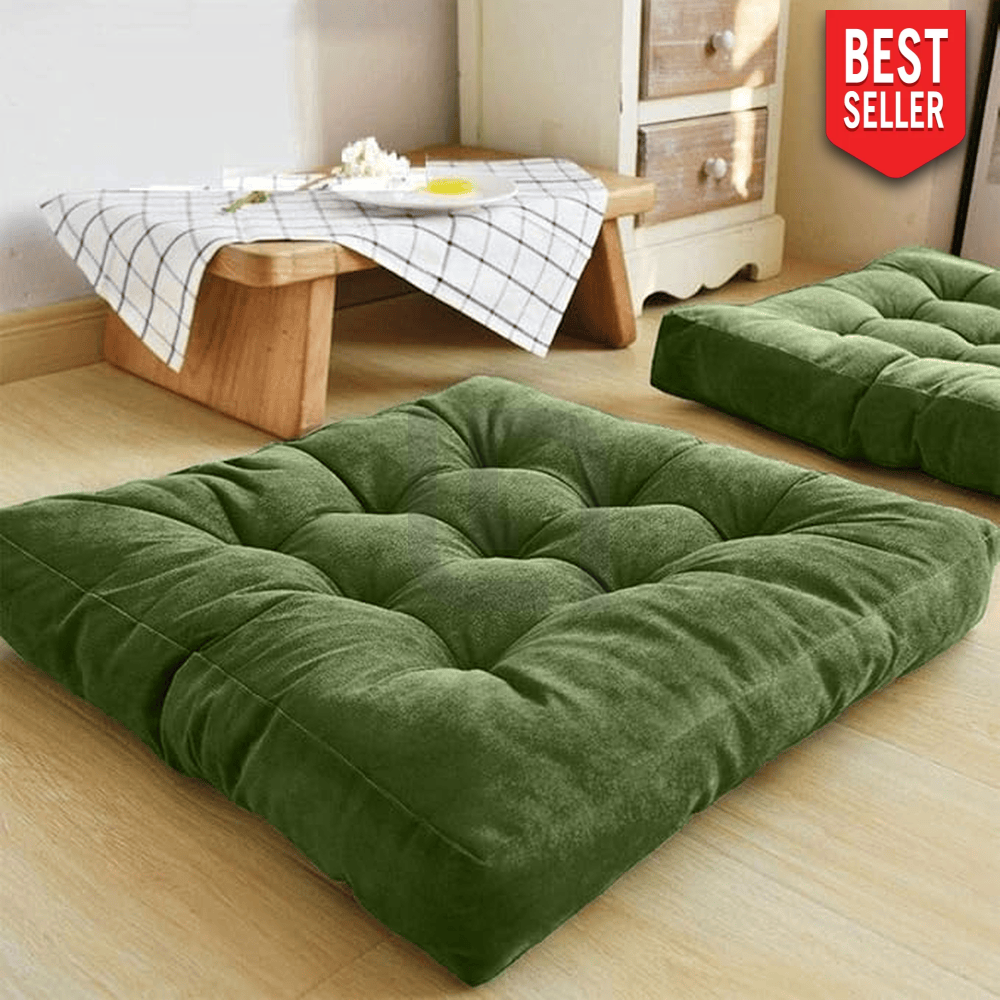 Square-Shape-Velvet-Floor-Cushions-Green