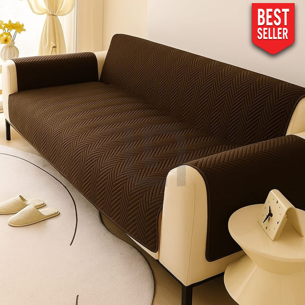 Premium Ultrasonic Quilted Sofa Cover - Dark Brown