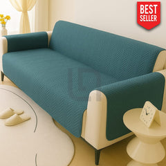 Premium Ultrasonic Quilted Sofa Cover - Cyan Blue