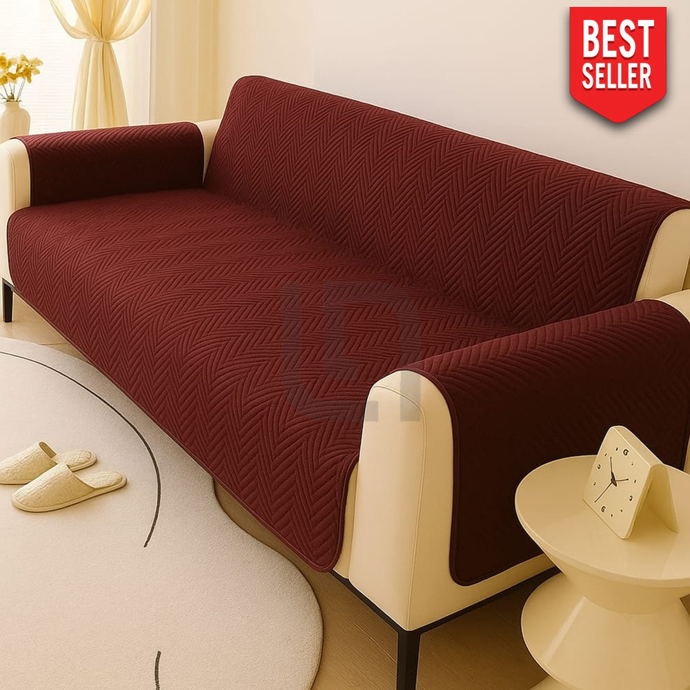 Premium Ultrasonic Quilted Sofa Cover - Maroon