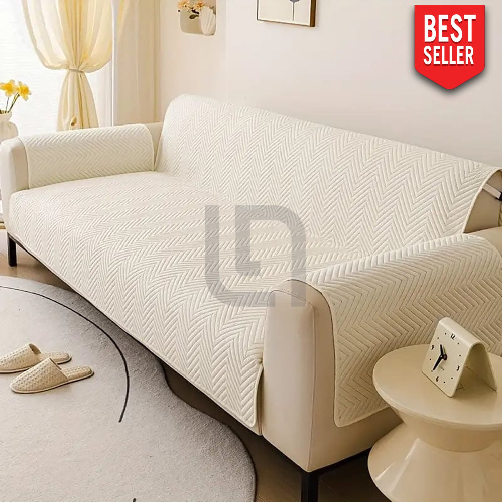 Premium Ultrasonic Quilted Sofa Cover - Off White