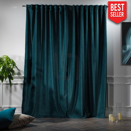 velvet curtains - bluish cyan