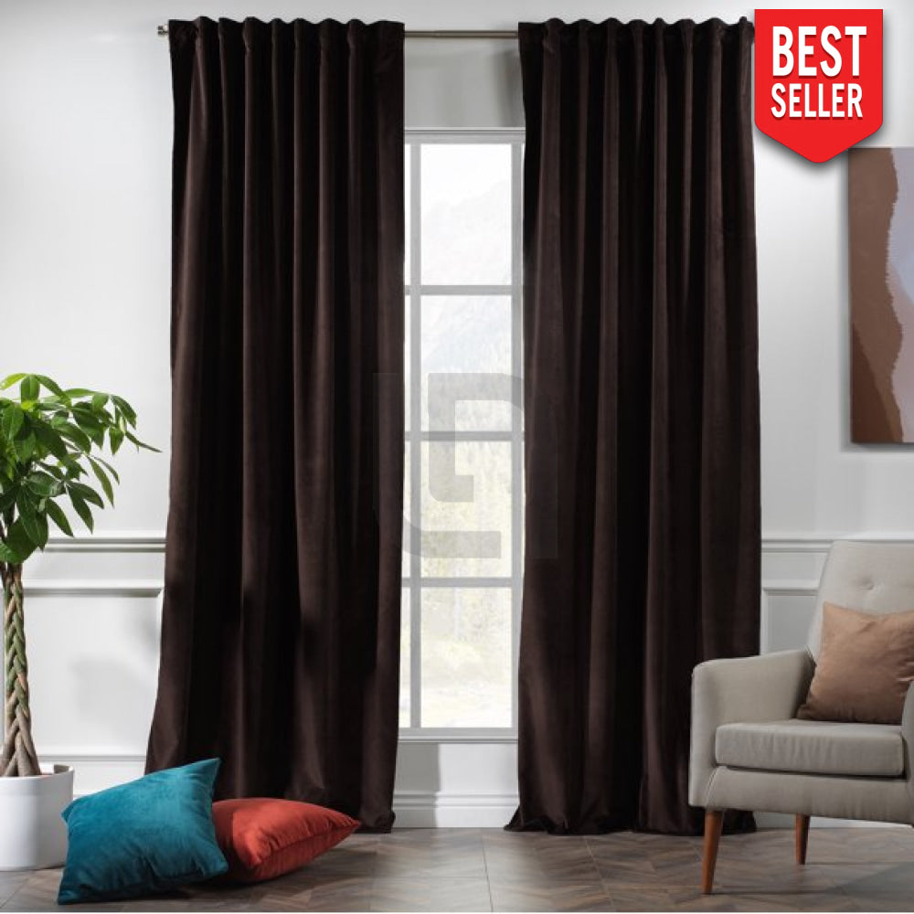 velvet curtains dark brown