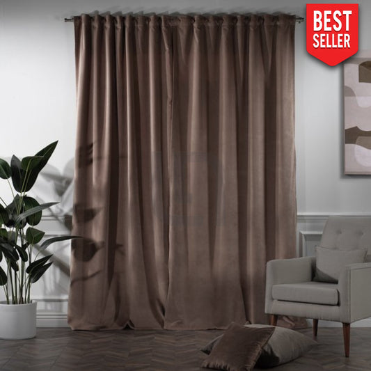 velvet curtains - golden brown