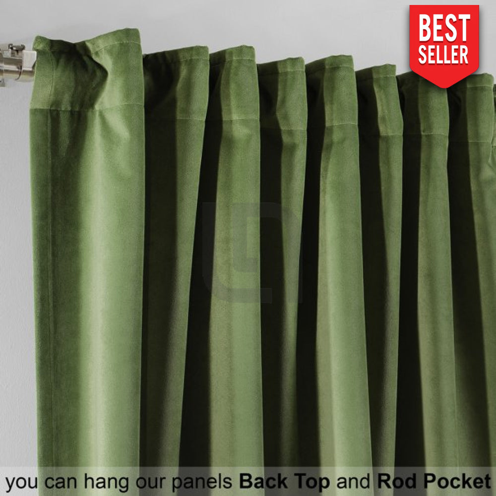 olive green velvet curtain